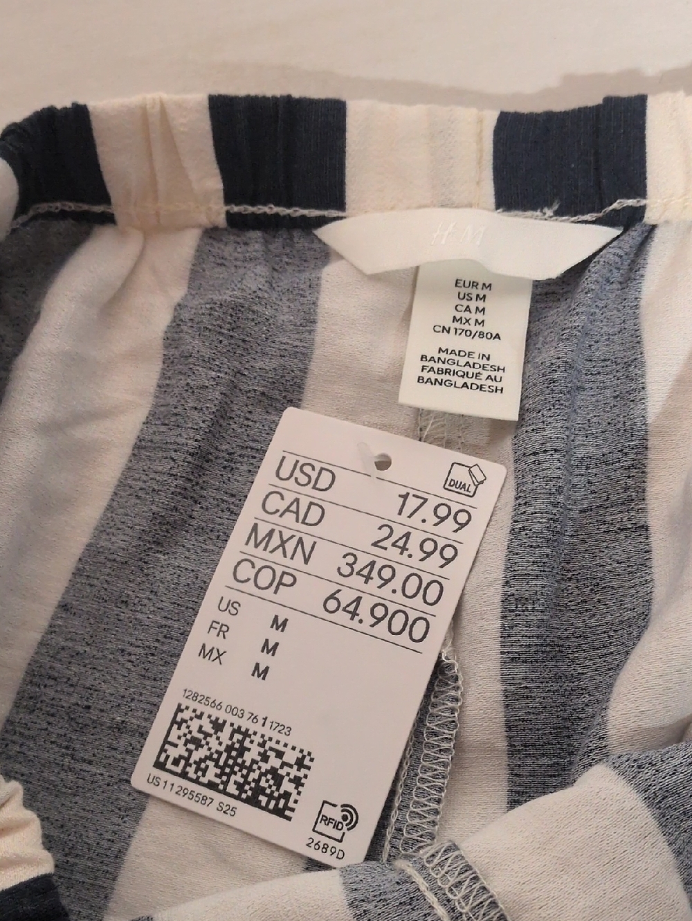 H&M Women’s Vertical Stripe Drawstring Bermuda Shorts, Med, NWT, Coastal - Picture 7 of 8